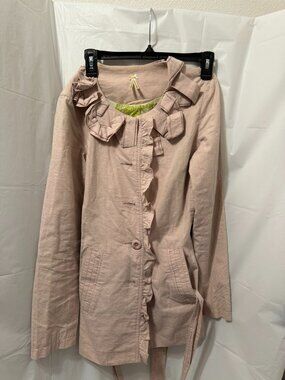 Lapis Light Pink Ruffle Collar Belted Button Up Jacket Size S